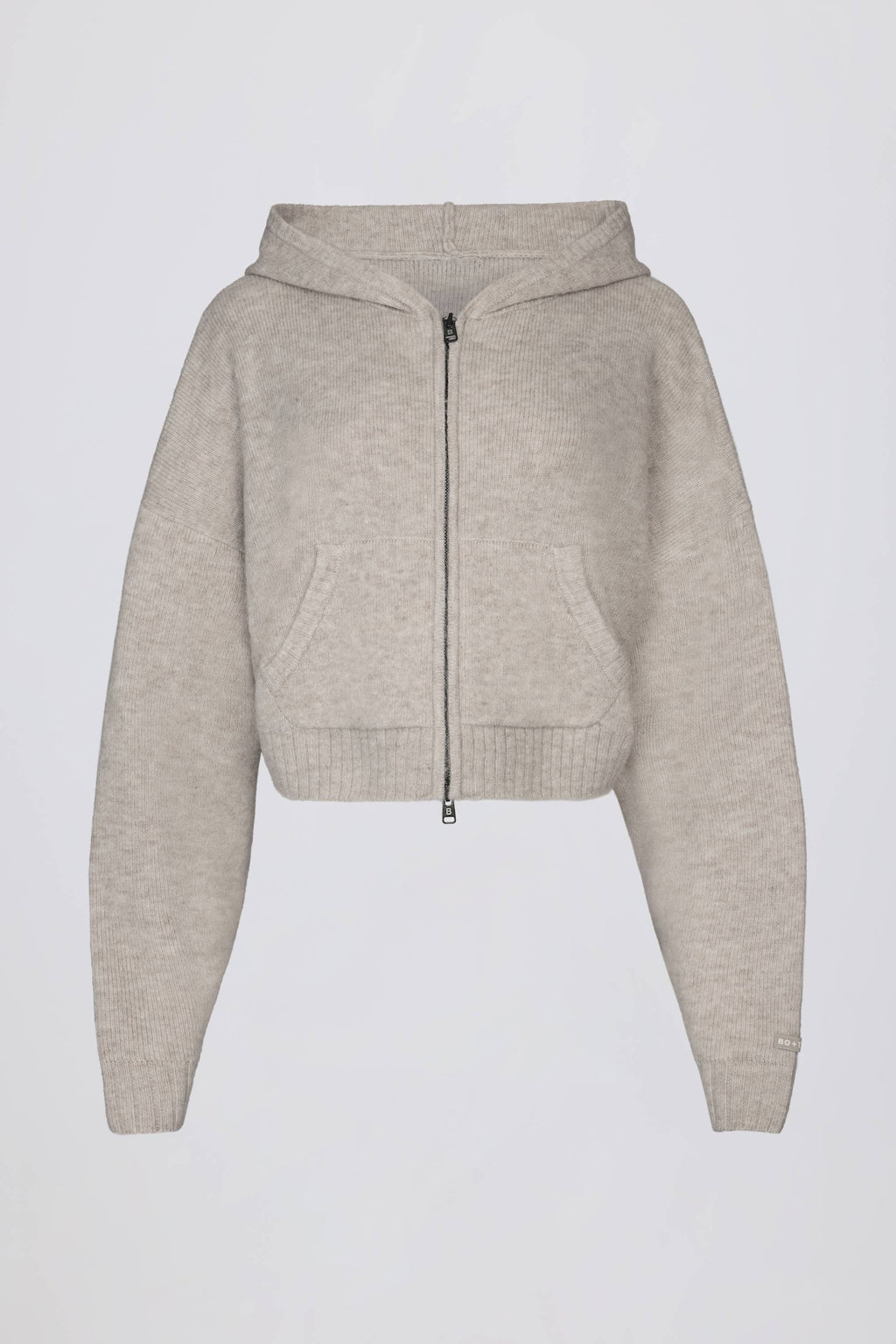 Chic Soft Knit Zip-Up Cropped Hoodie in Beige