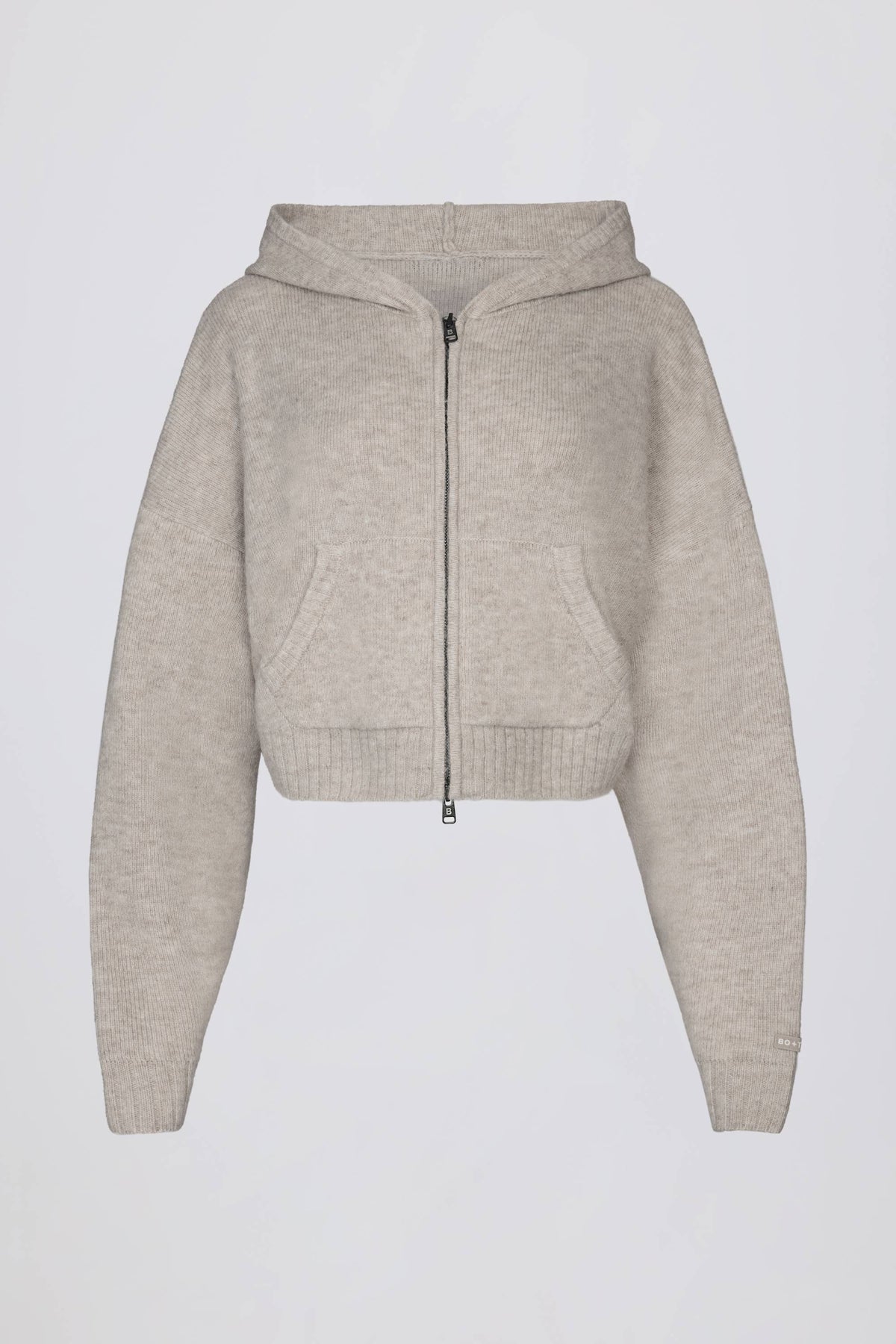 Chic Soft Knit Zip-Up Cropped Hoodie in Beige
