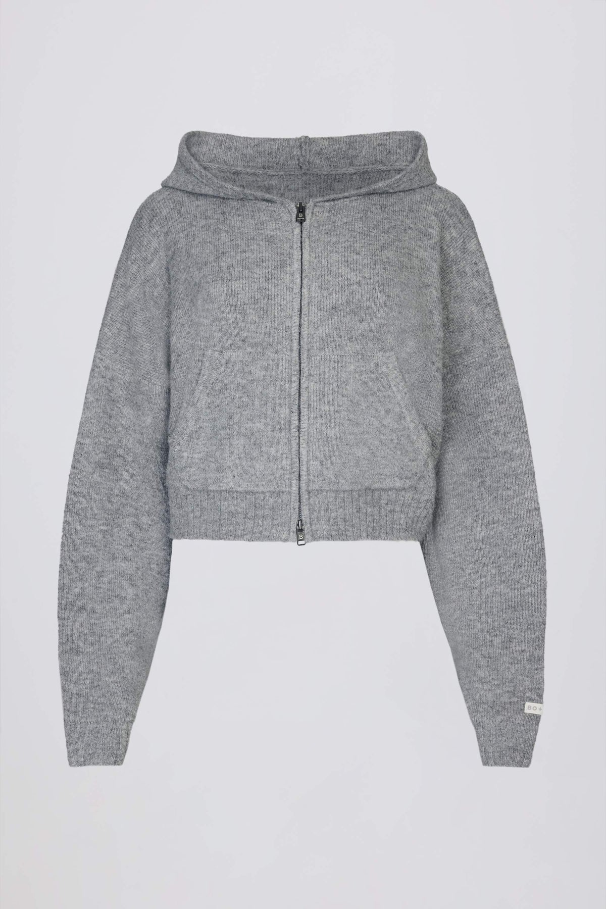 Chic Soft Knit Zip-Up Cropped Hoodie in Grey