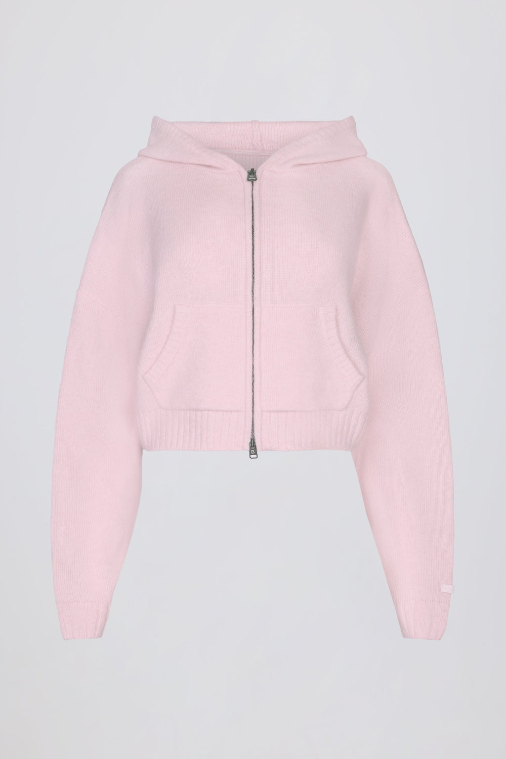 Chic Soft Knit Zip-Up Cropped Hoodie in Soft Pink