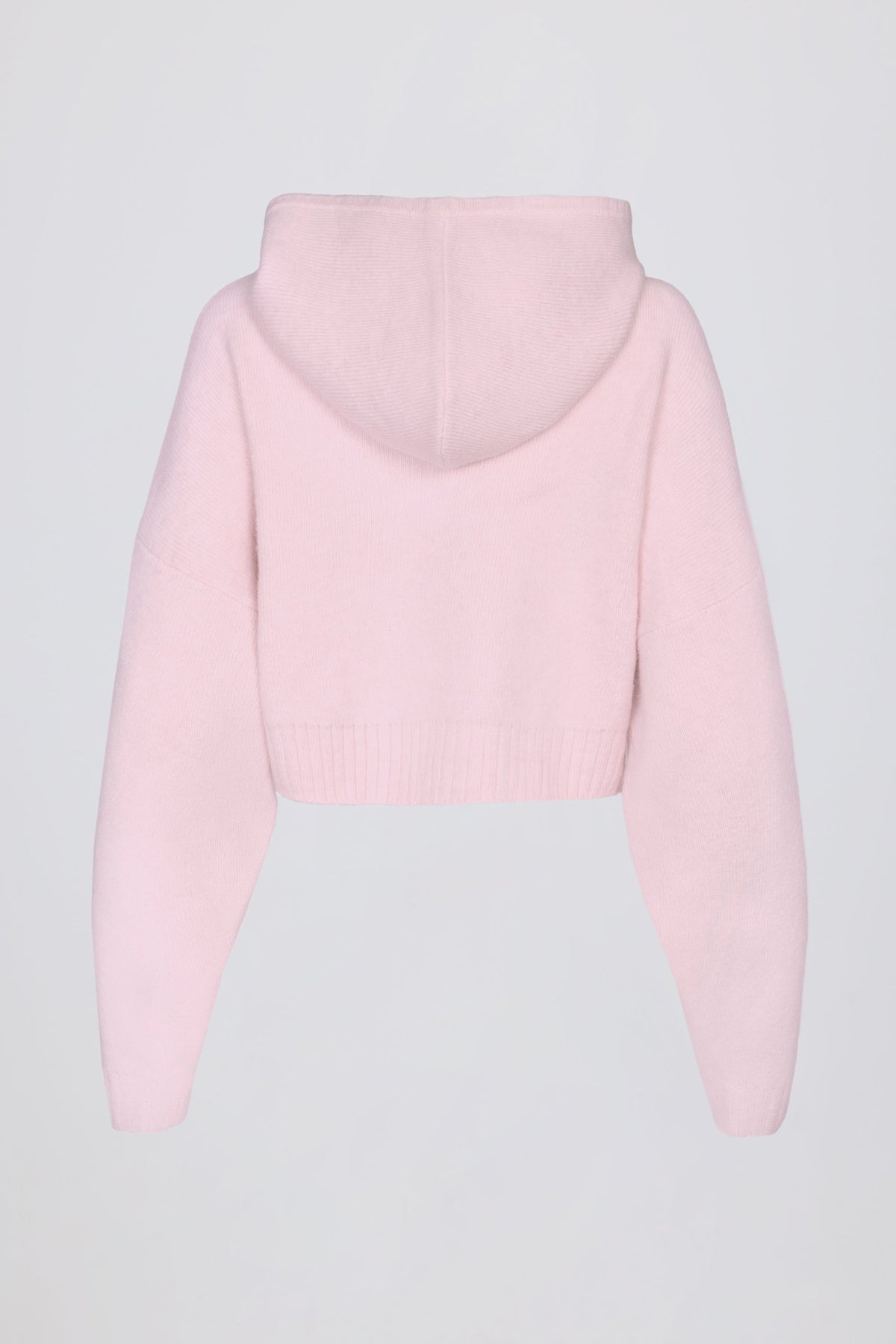 Chic Soft Knit Zip-Up Cropped Hoodie in Soft Pink
