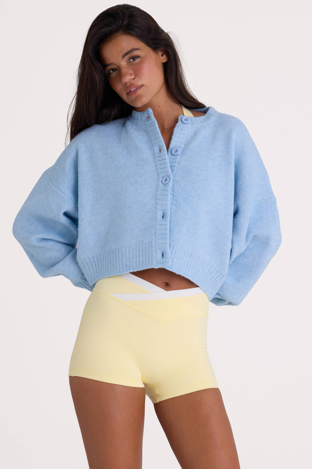 Chic Knit Cropped Cardigan in Powder Blue