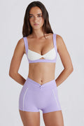 Chic Soft Active Twist-Front Mini Shorts in Lilac