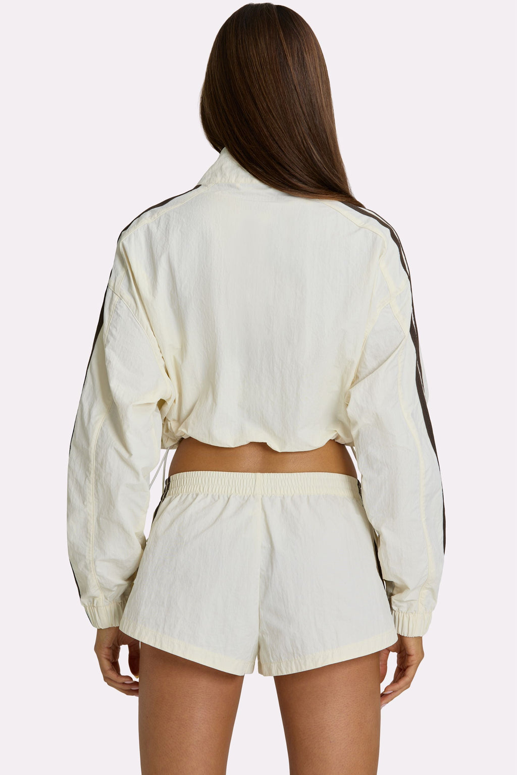 Chic Woven Zip-Up Track Jacket in Coconut
