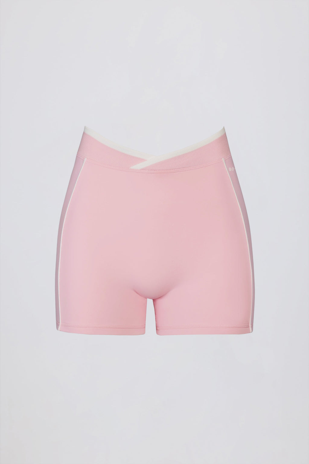 Chic Soft Active Wrapover Contrast Mini Shorts in Powder Pink
