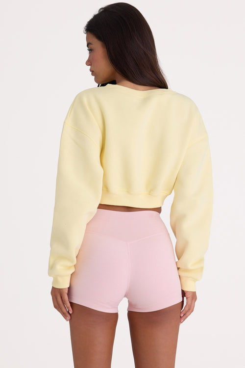 Chic Brushed Jersey Button-Up Cropped Cardigan in Lemon
