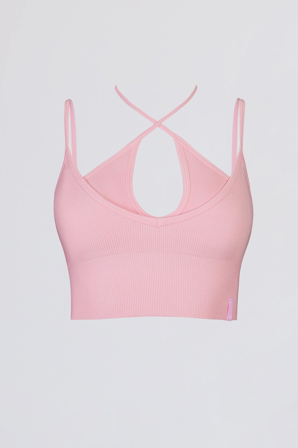 Chic Seamless Soft Rib Crossover Sports Bra in Powder Pink