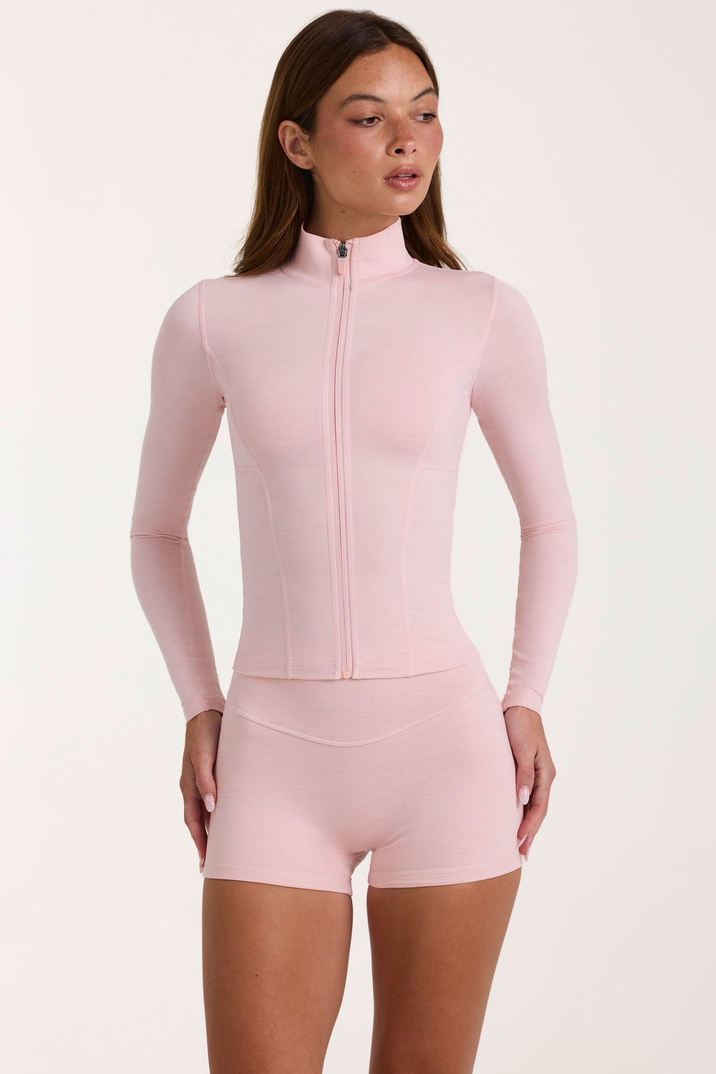 Chic Soft Active Zip-Up Jacket in Blush Marl