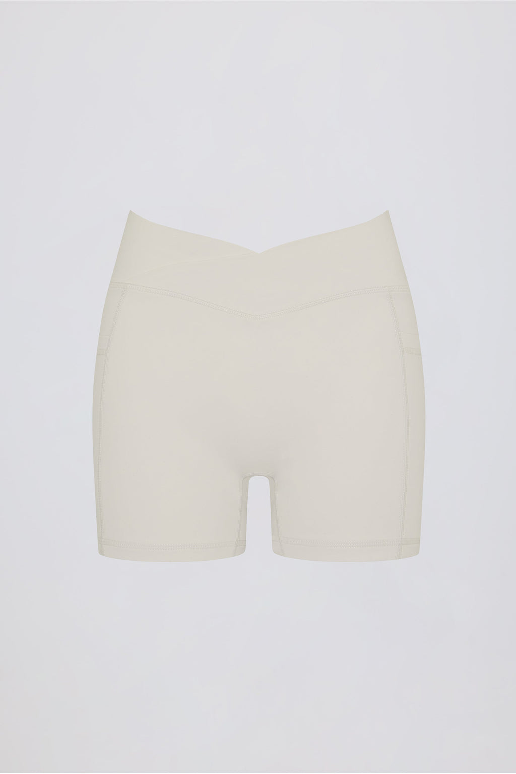 Chic Soft Active Pocket V-Waist Mini Shorts in Oat