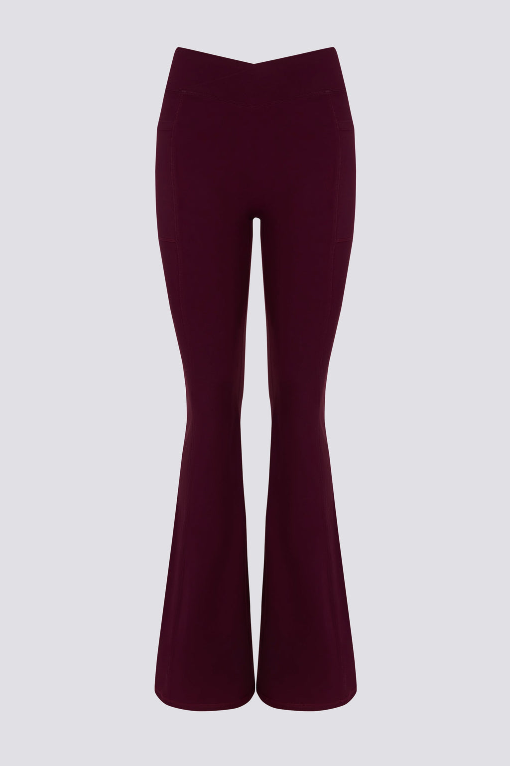 Chic Soft Active V-Waist Pocket Flared Leggings in Burgundy