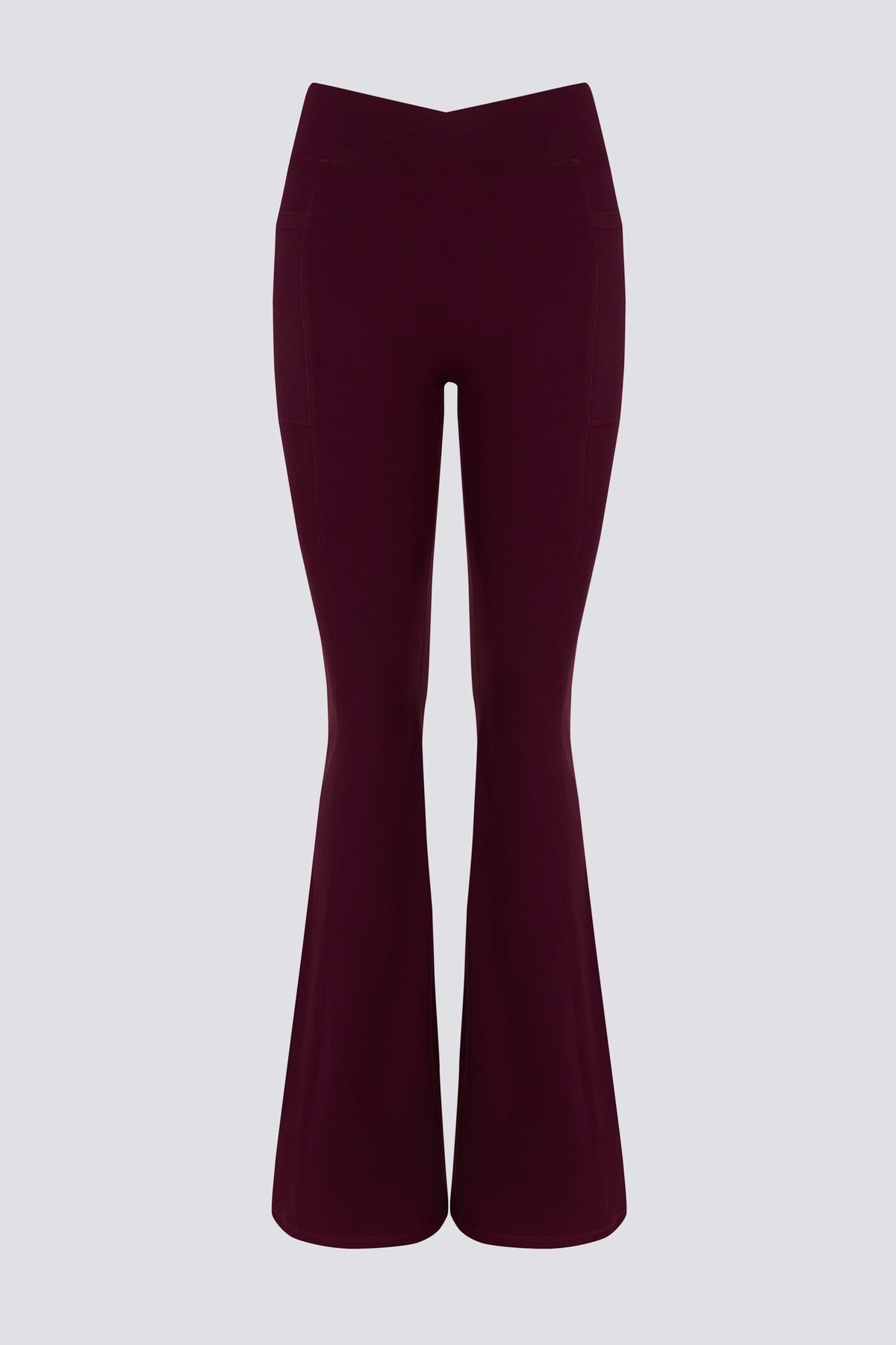 Chic Soft Active V-Waist Pocket Flared Leggings in Burgundy