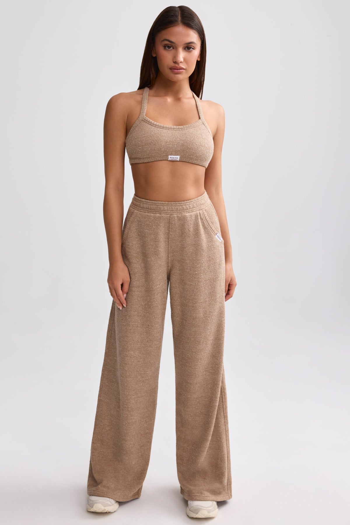 Chic Terry Towelling Wide-Leg Joggers in Mocha Brown