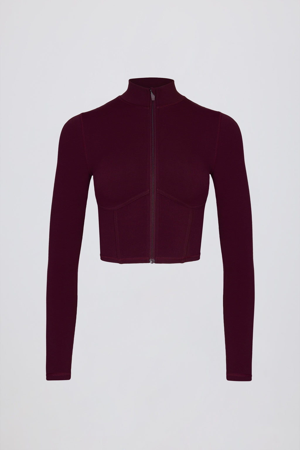 Chic Soft Active Zip-Up Cropped Jacket in Burgundy