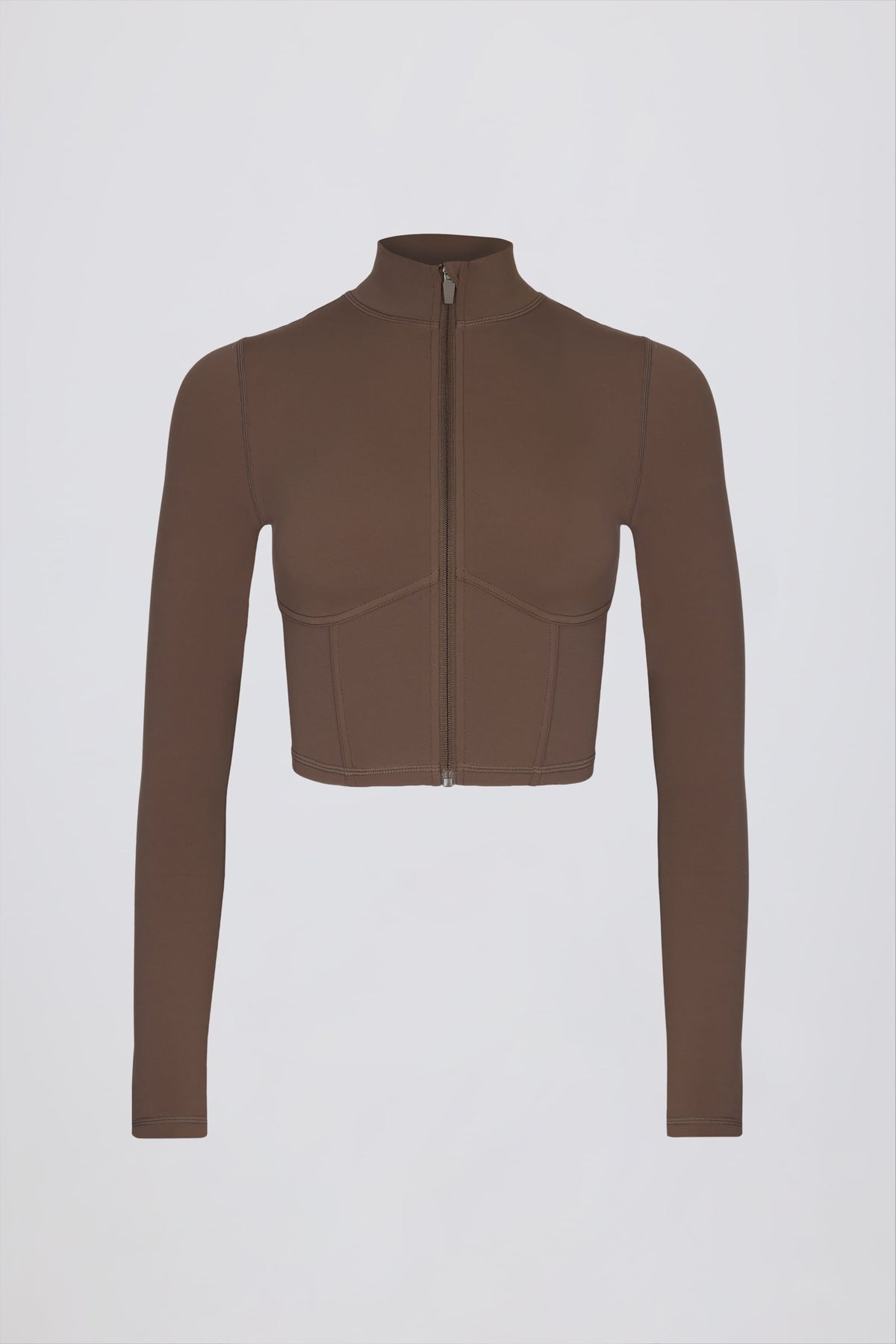 Chic Soft Active Zip-Up Cropped Jacket in Cocoa