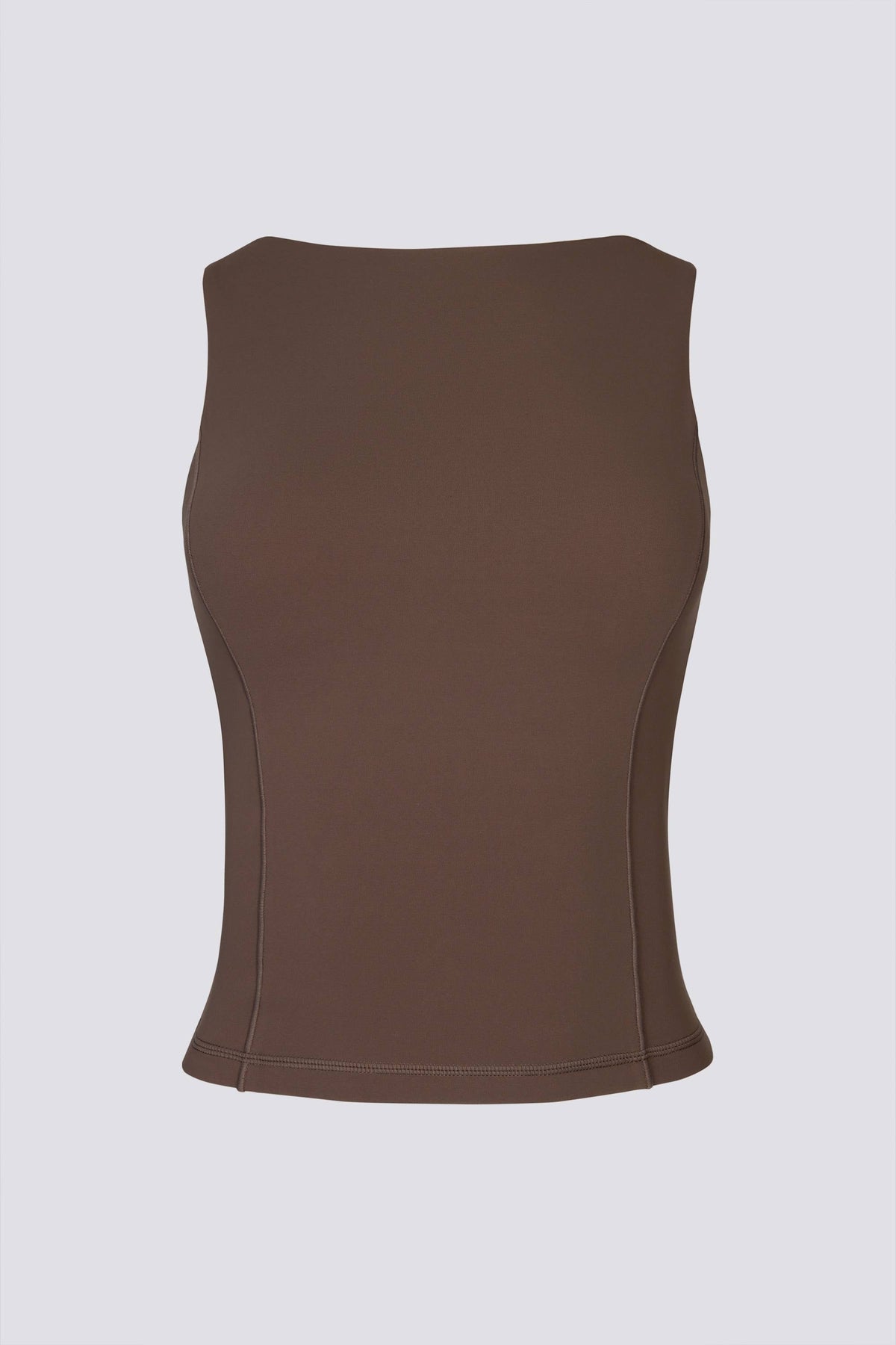 Chic Soft Active Boat-Neck Open-Back Tank Top in Cocoa