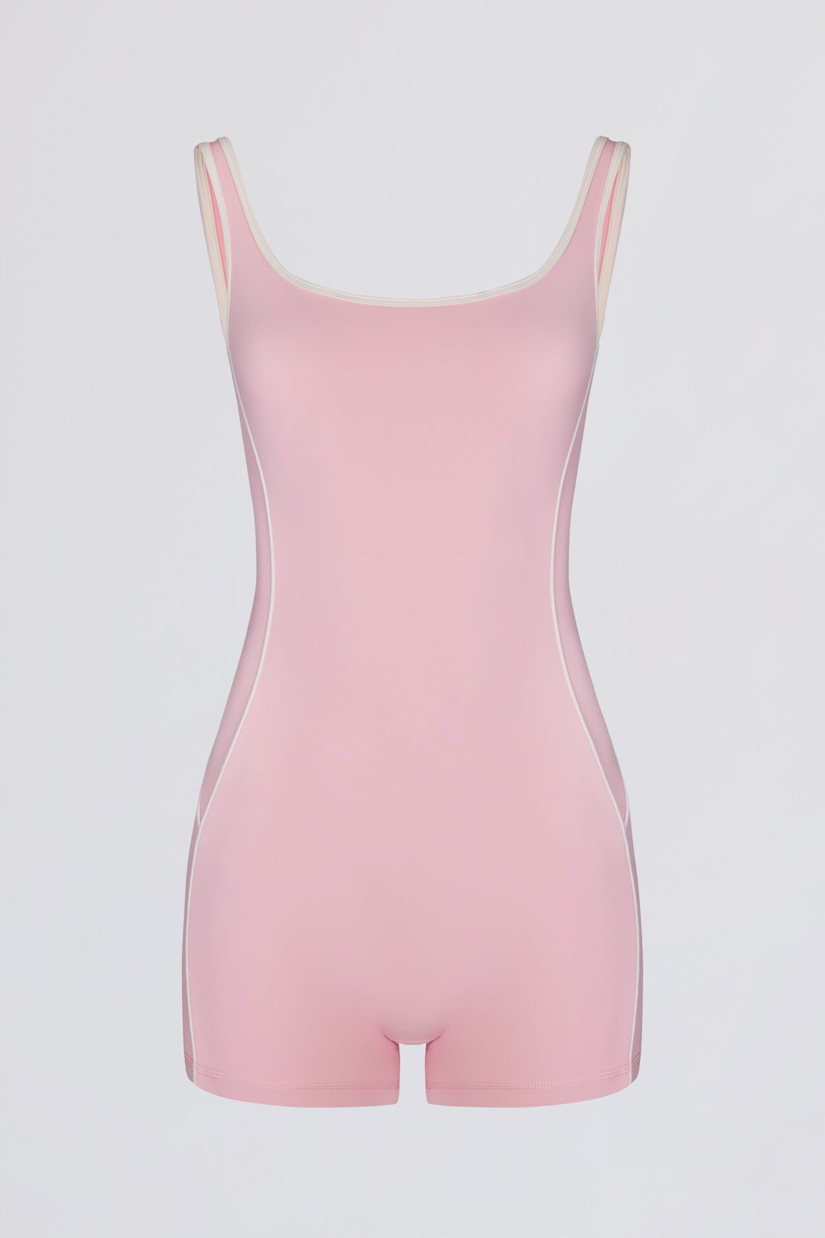 Chic Soft Active Backless Contrast Unitard in Powder Pink