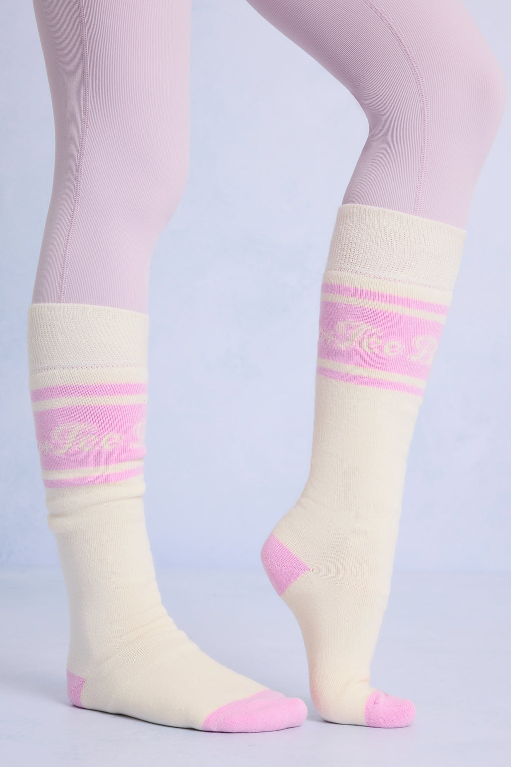 Chic Cotton Knee-High Ski Socks in Powder Pink