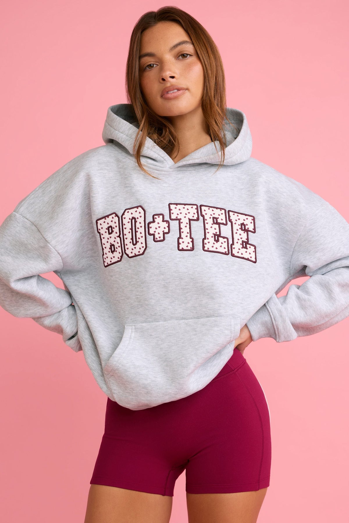 Chic Oversized Applique Hoodie in Grey