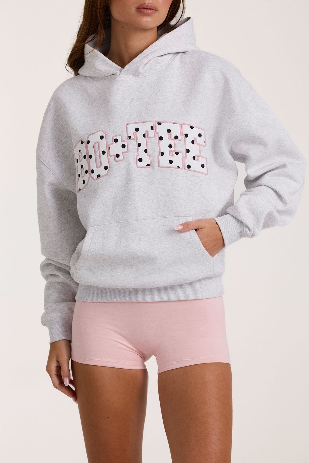 Chic Oversized Applique Hoodie in Grey Marl