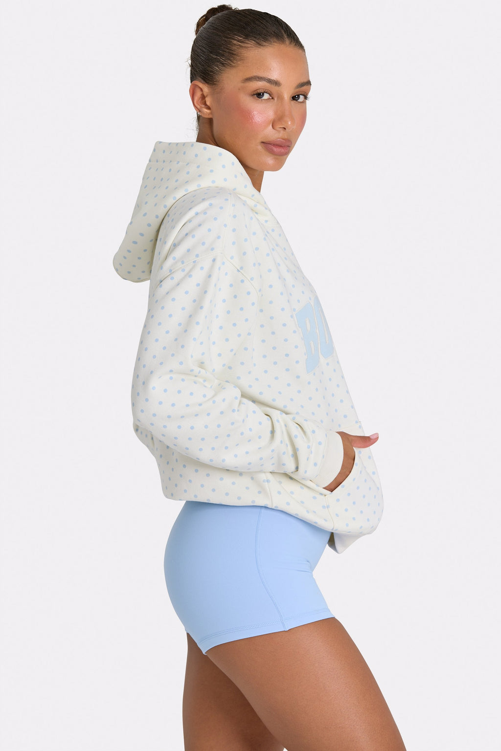 Chic Oversized Applique Hoodie in Coconut Polka Dot