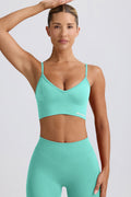 Chic Define Luxe V-Neck Sports Bra in Mint