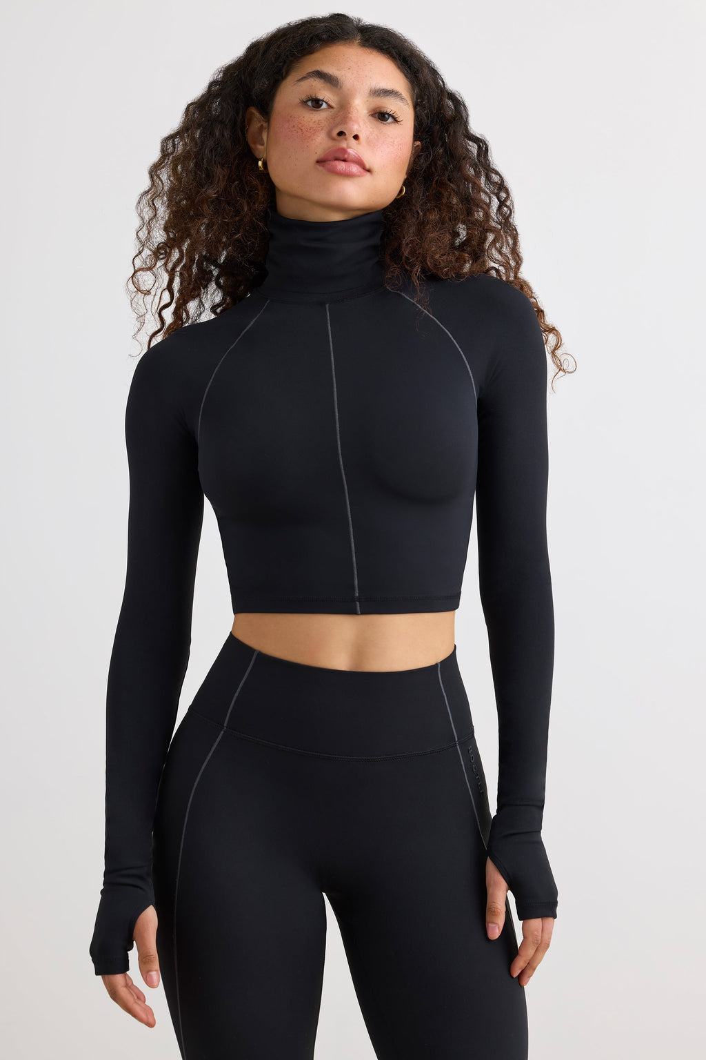 Chic Soft Active Turtleneck Crop Top in Black