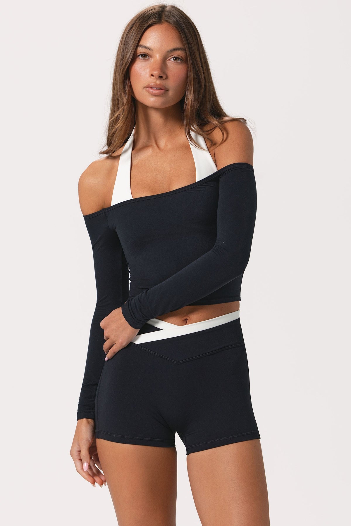 Chic Soft Jersey Off-Shoulder Top in Black