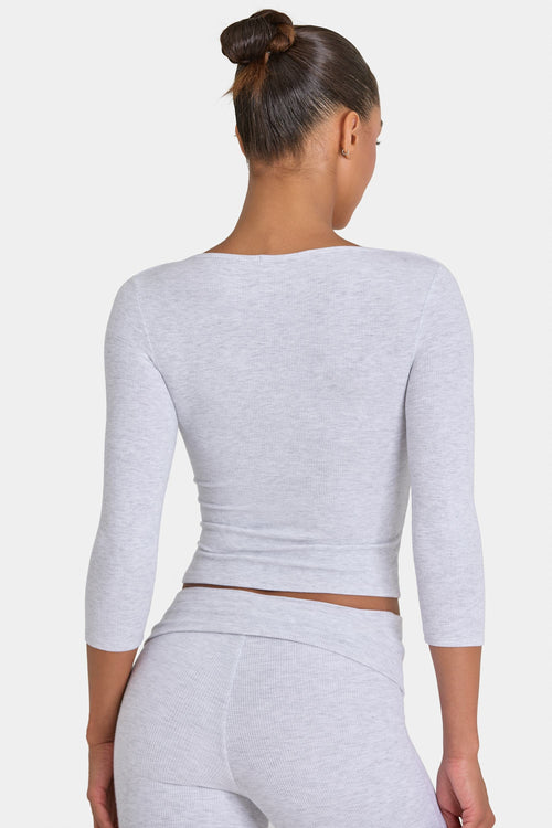 Chic ButterCloud 34 Sleeve Top in Grey Marl