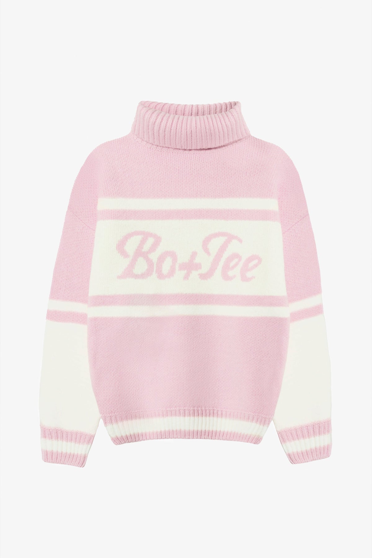 Chic Knit Turtleneck Oversized Jumper in Powder Pink