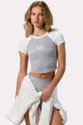 Chic Graphic-Print Cropped T-Shirt in Grey Marl