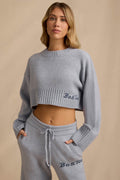 Chic Ribbed Knit Cropped Jumper in Soft Blue