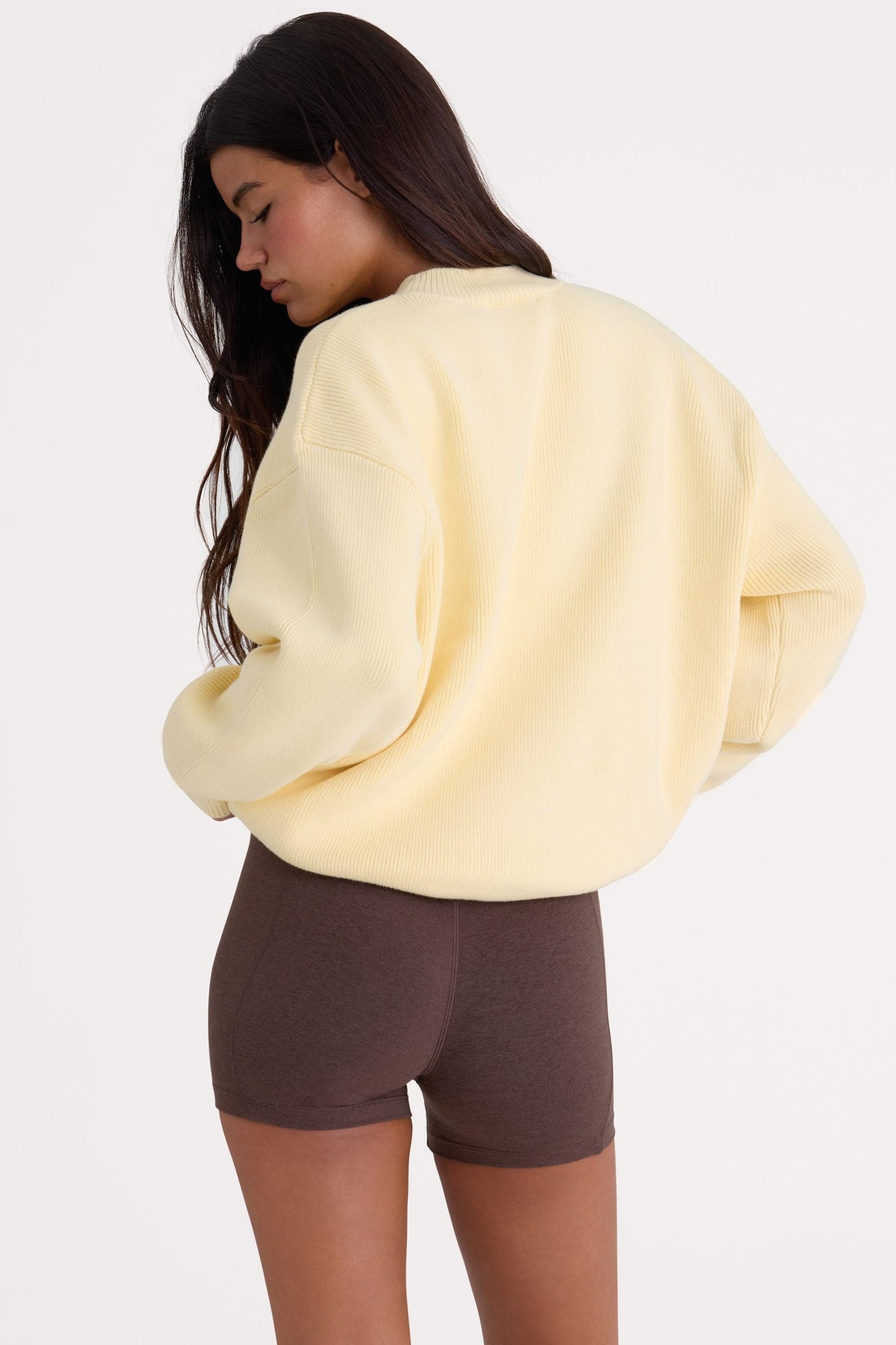 Chic Ribbed Knit Oversized Jumper in Lemon