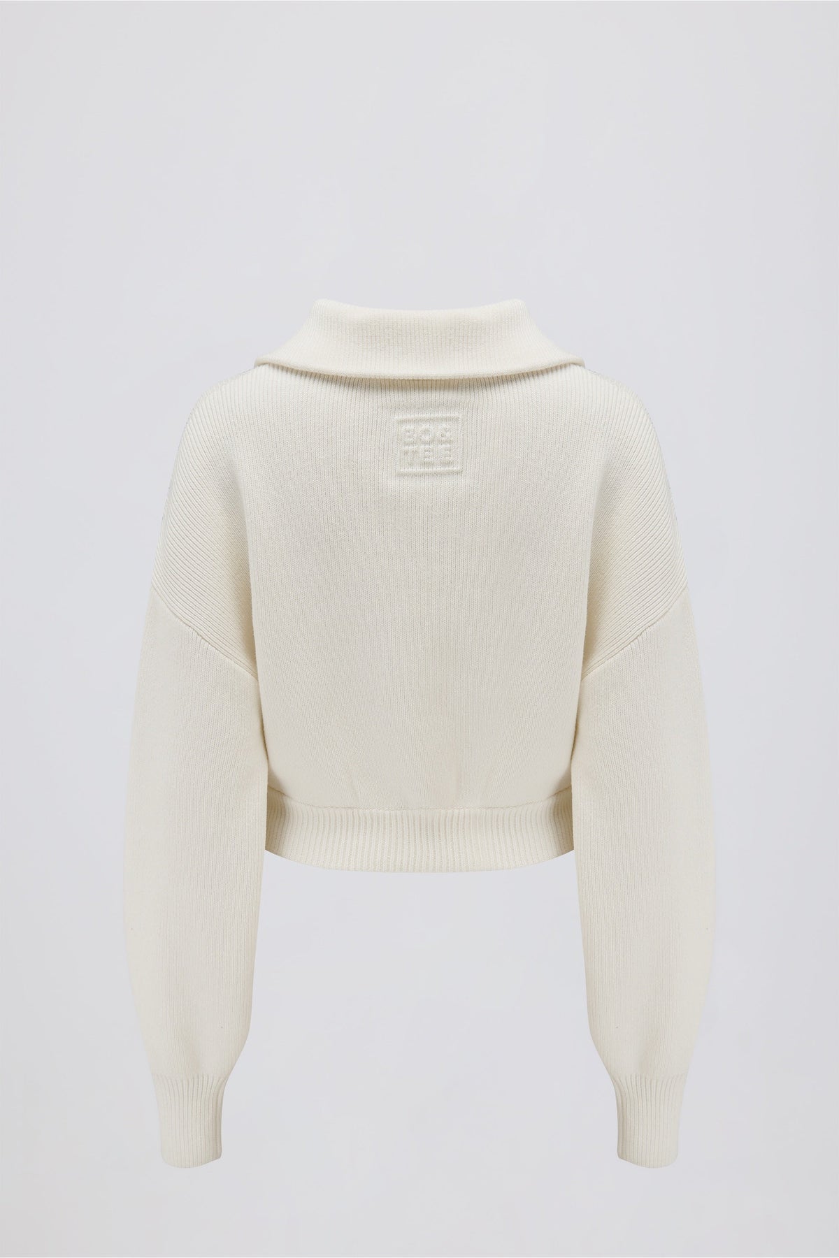 Chic Ribbed Knit Zip-Up Cropped Sweatshirt in Ivory