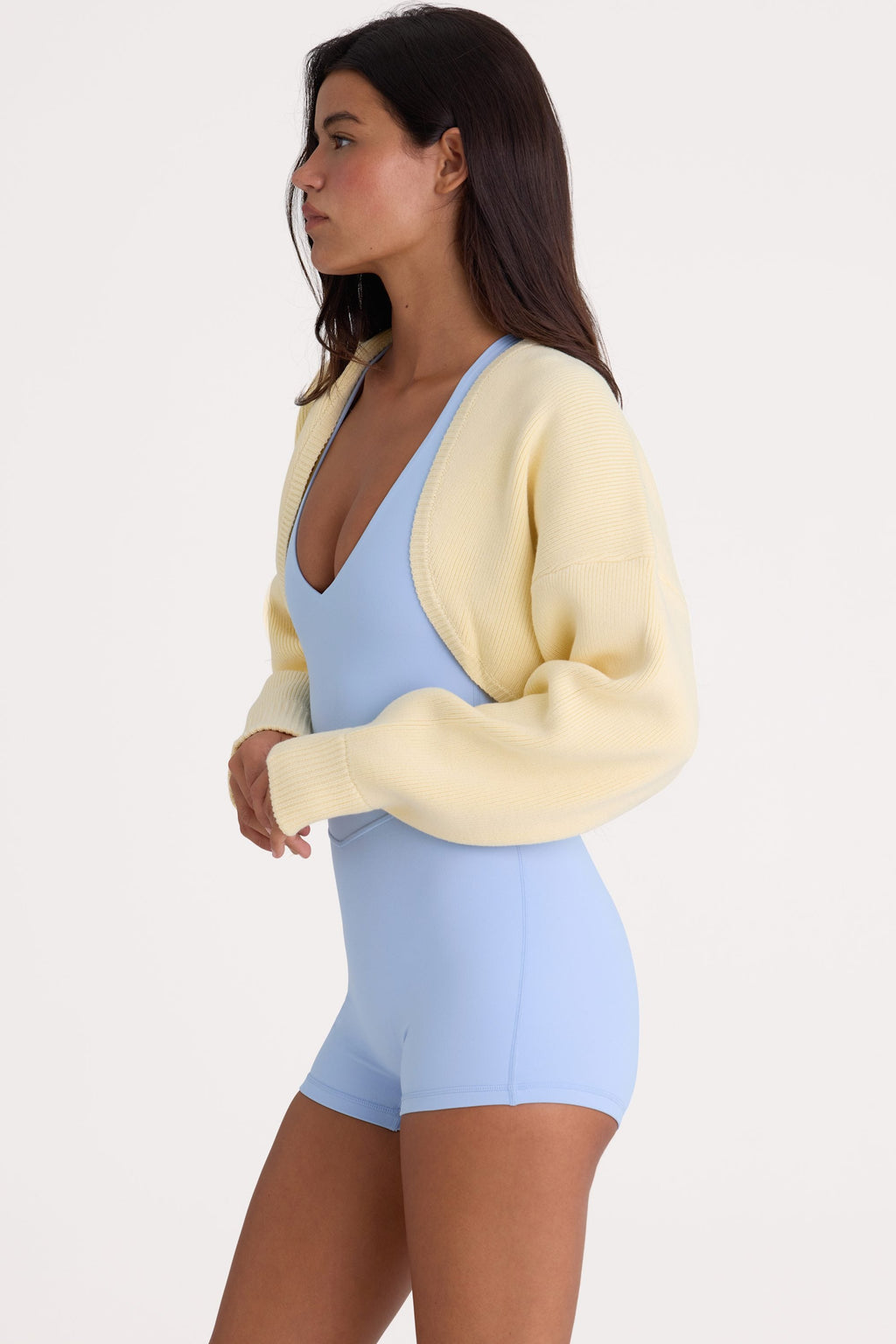 Chic Ribbed-Knit Cropped Shrug in Lemon