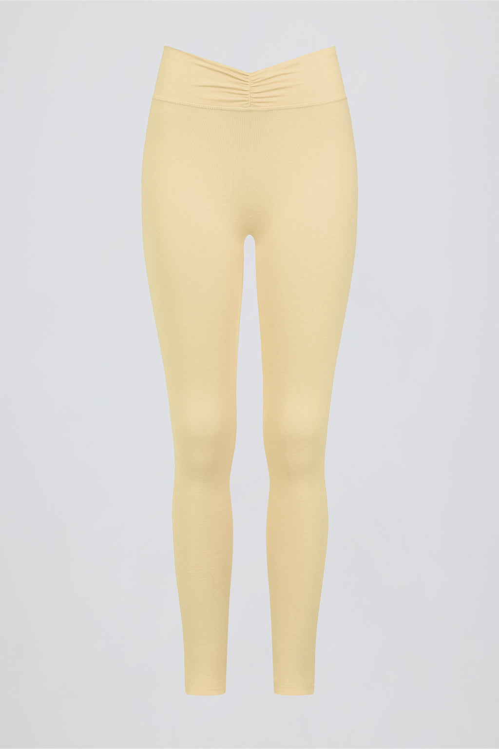 Chic Brushed Jersey Ruched Mid-Rise Leggings in Lemon Marl