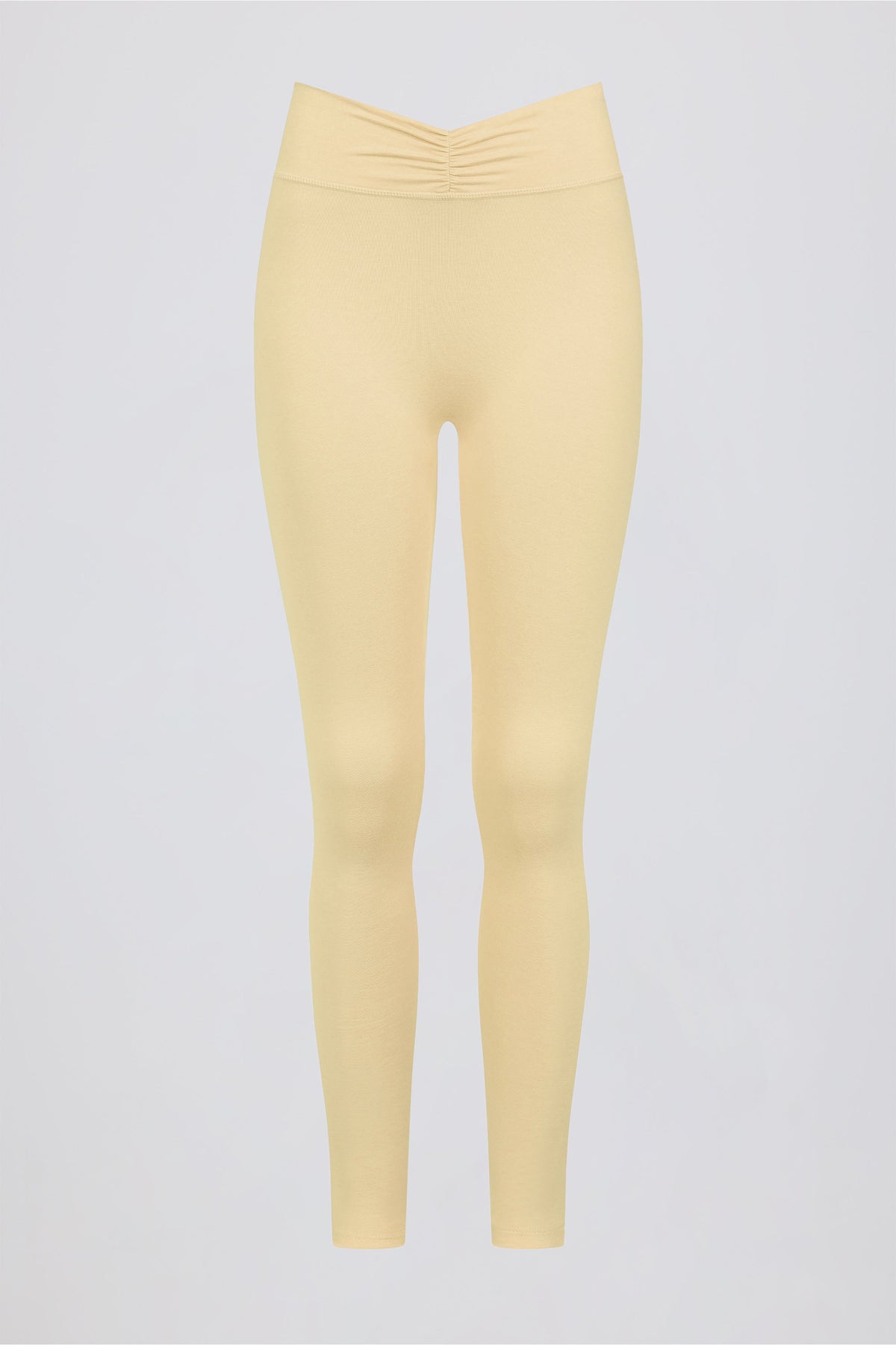 Chic Brushed Jersey Ruched Mid-Rise Leggings in Lemon Marl