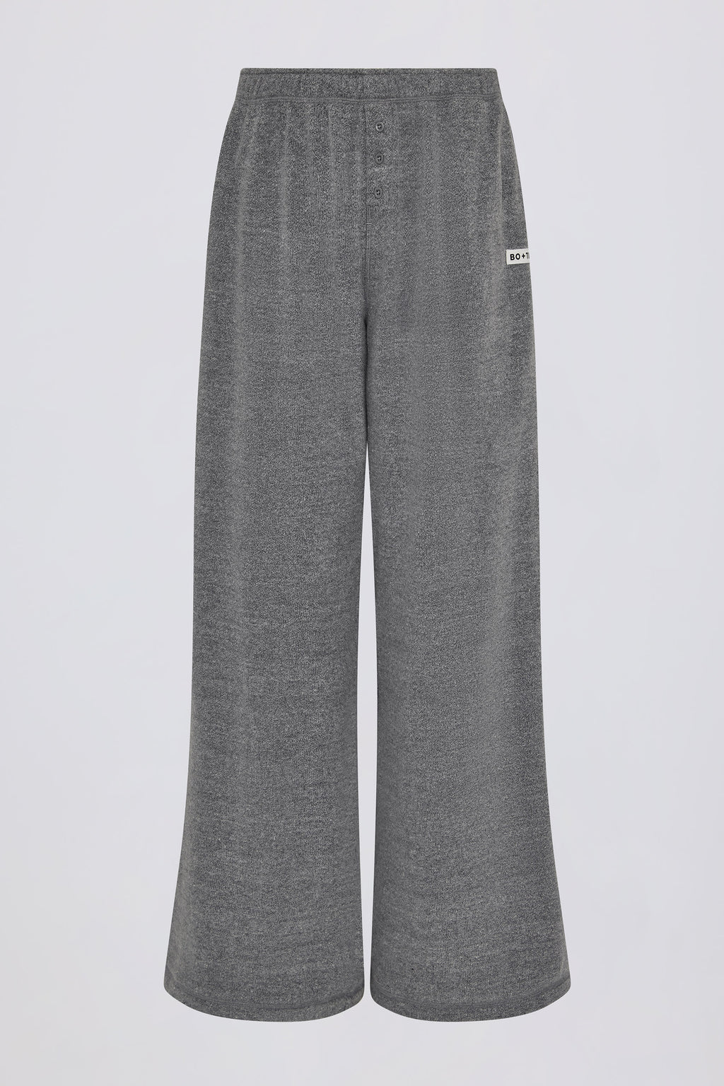 Chic Textured Cotton Button Low-Rise Wide-Leg Joggers in Dark Grey