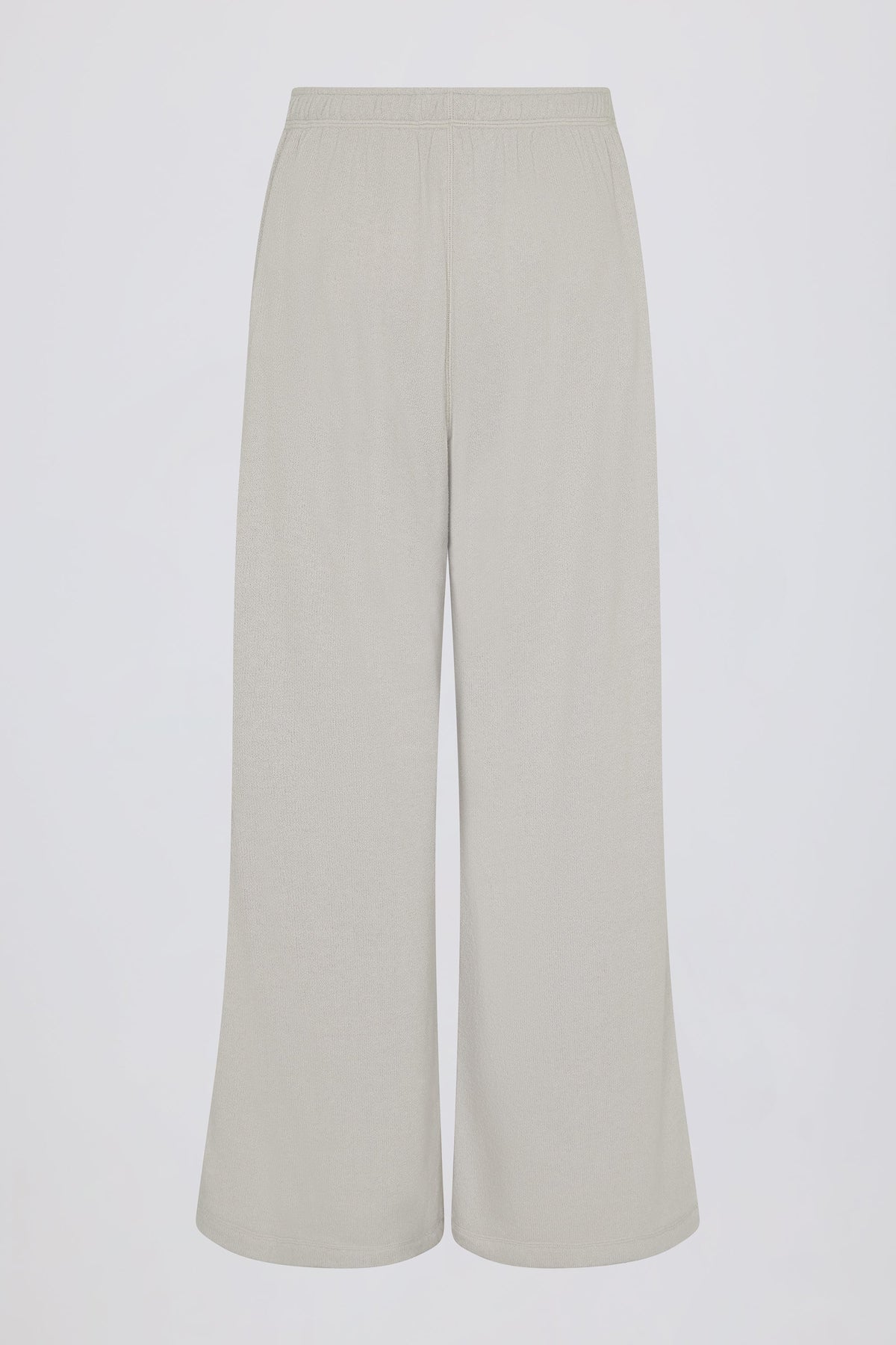 Chic Textured Cotton Button Low-Rise Wide-Leg Joggers in Light Grey
