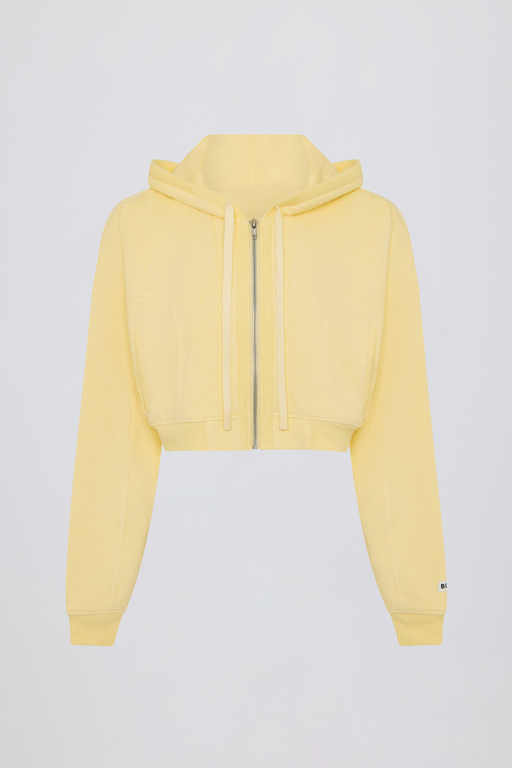 Chic Terry Cotton Zip-Up Cropped Hoodie in Lemon