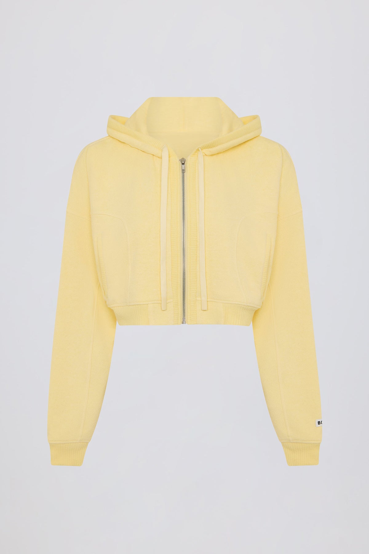 Chic Terry Cotton Zip-Up Cropped Hoodie in Lemon
