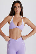 Chic Soft Active Twist-Front Halterneck Sports Bra in Lavender