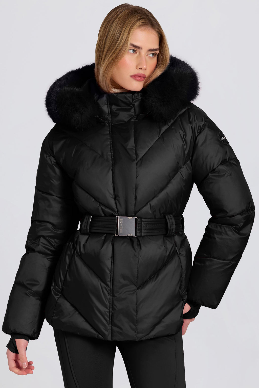 Chic Waterproof Faux-Fur Hood Ski Jacket in Black
