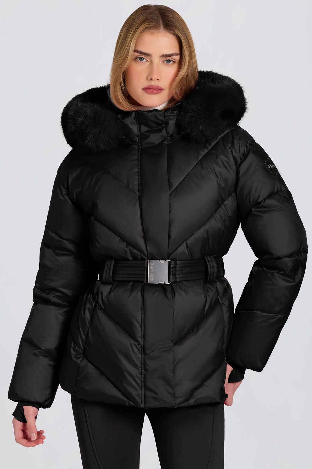 Chic Waterproof Faux-Fur Hood Ski Jacket in Black