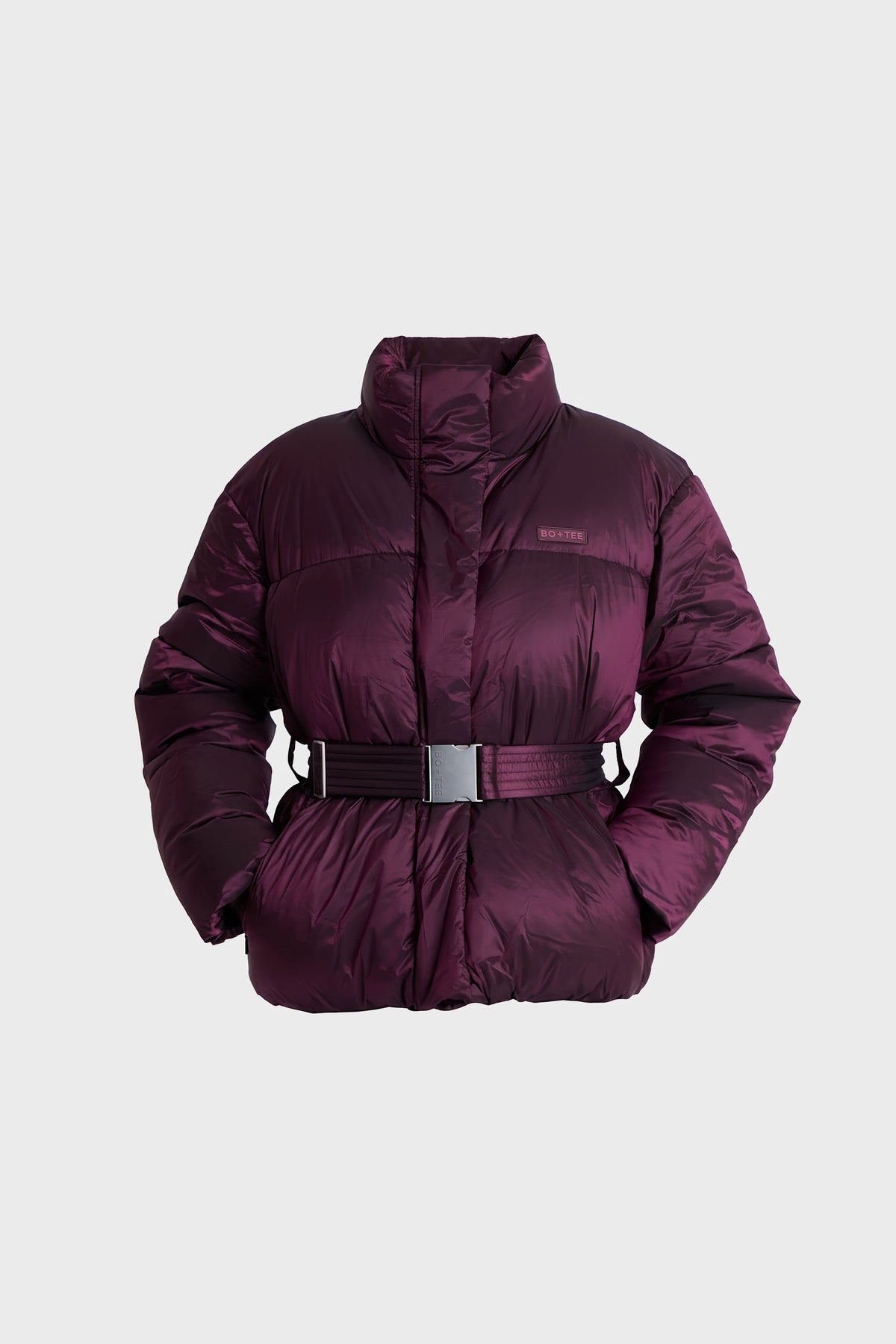 Chic Waterproof Belted Oversized Ski Jacket in Burgundy