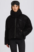 Chic Waterproof Cropped Oversized Ski Jacket in Black Leopard