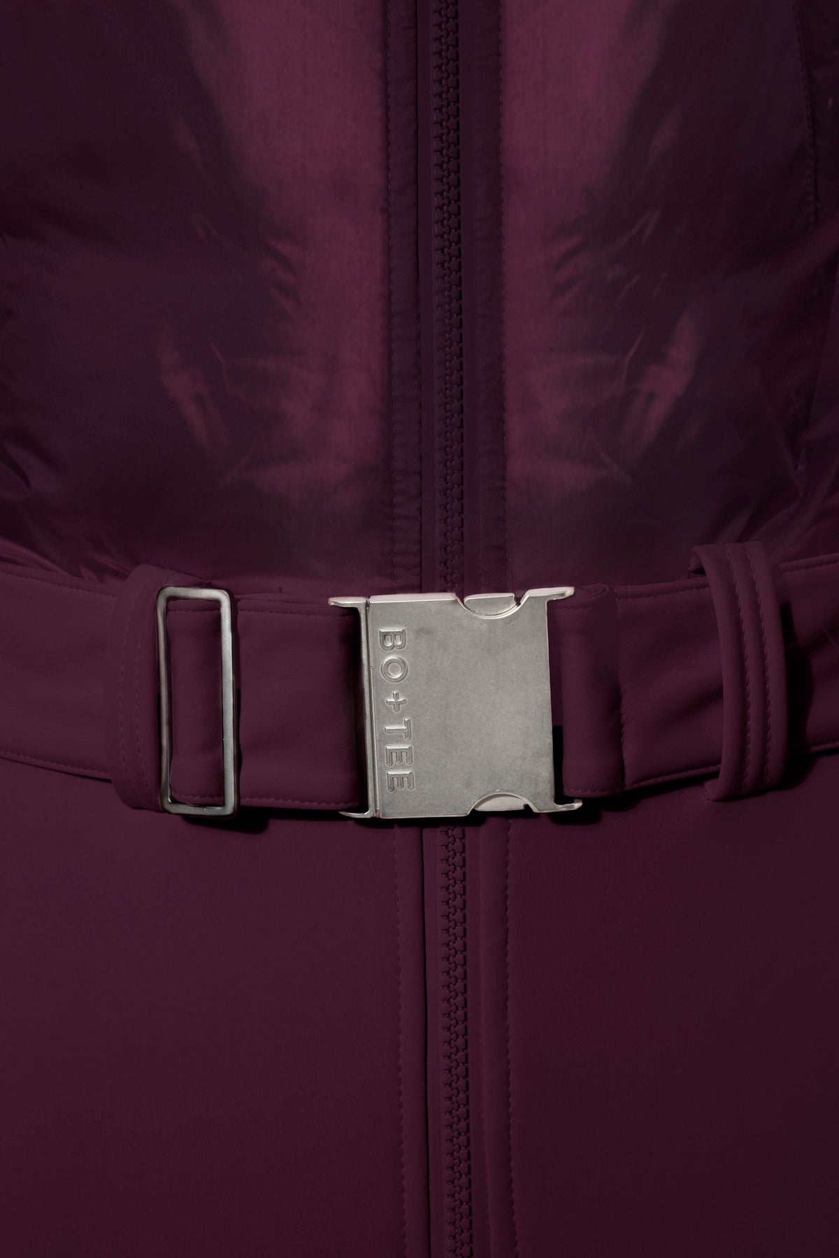 Chic Waterproof Belted Layered Ski Suit in Burgundy