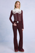 Chic Waterproof Belted Ski Salopettes in Burgundy