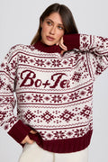 Chic Jacquard-Knit Oversized Jumper in Crimson Red