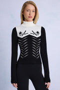 Chic Knit Long-Sleeve Fitted Top in Black