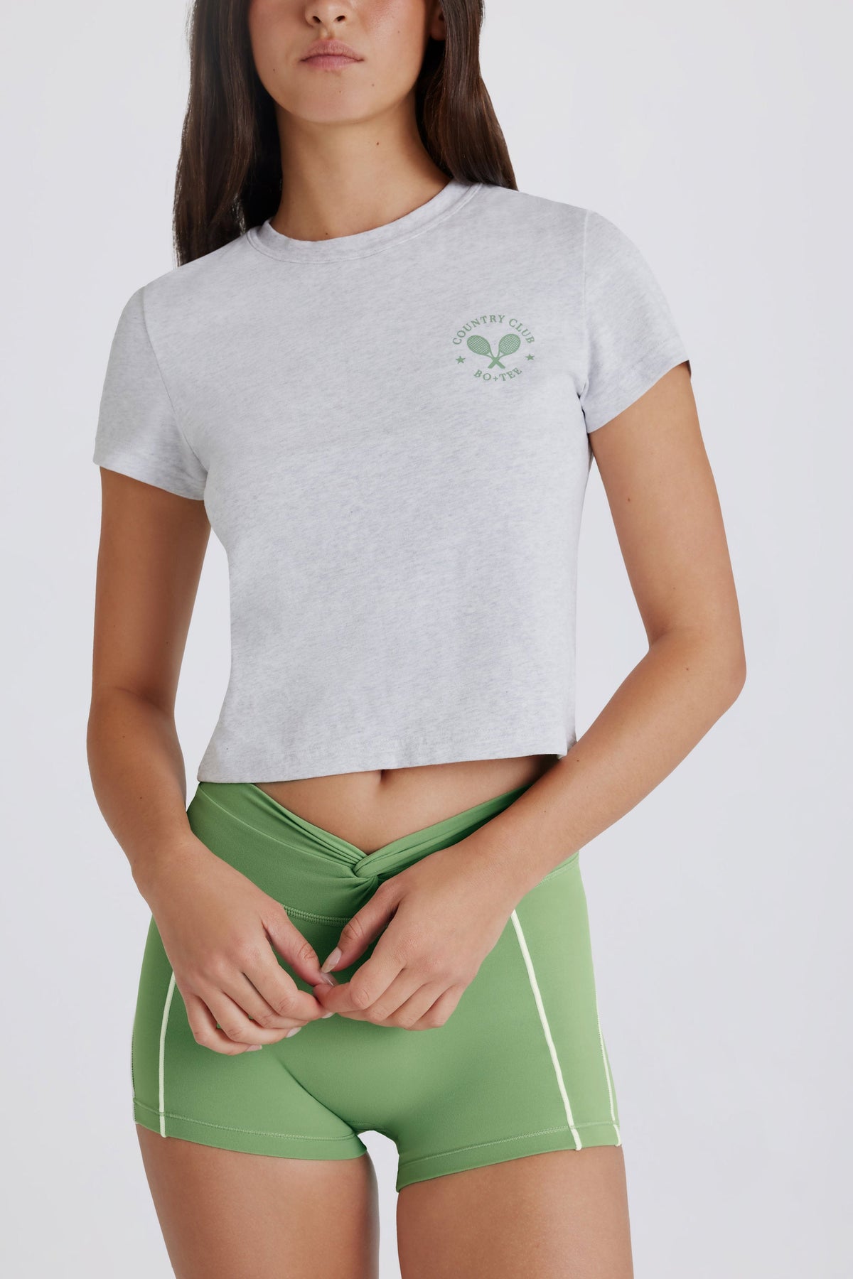 Chic Cropped Graphic T-Shirt in Grey Marl